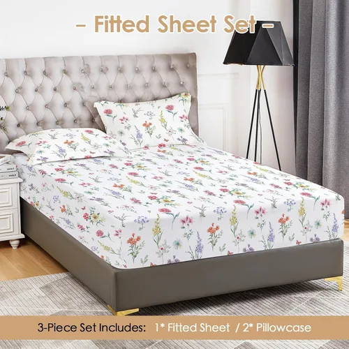 Miniatura 5 de YIYEA Sábana bajera ajustable floral con funda de almohada, sábana bajera de microfibra de doble cepillado de alta calidad, bolsillo profundo de 16