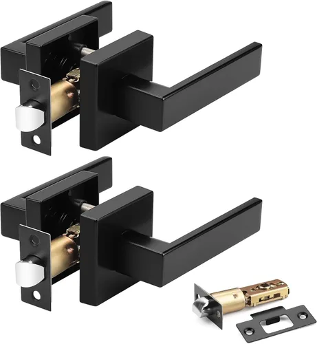 Miniatura 16 de Probrico - Juego de 5 manijas de puerta de paso resistentes para armarios y pasillos, juego de manijas de puerta sin llave de diseño cuadrado Oil