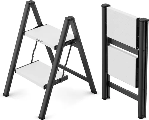 Miniatura 14 de WOA WOA Escalera de 2 escalones, taburete plegable, escalera ligera de aluminio para hogar, cocina y armario, pedales antideslizantes, fácil