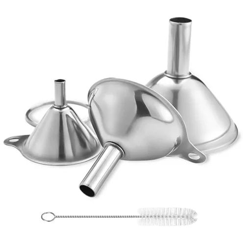 Embudo de metal de acero inoxidable, juego de 3 embudos de tamaño grande, mediano y pequeño, embudos de cocina de grado alimenticio en miniatura