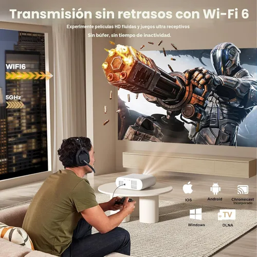 Miniatura 6 de Proyector para exteriores con Google TV: brillo 3000/tapa de lente automática y Keystone 4D/enfoque automático y control de voz AI, proyector