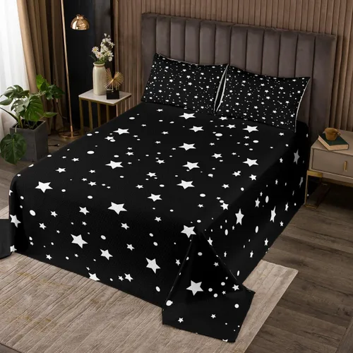 Miniatura 6 de Erosebridal Juego de edredón de Navidad con copos de nieve para niños y niñas, color blanco y negro, tamaño individual, juego de colcha de estrellas