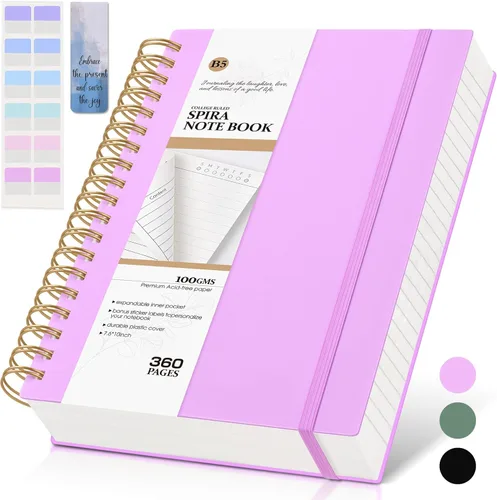 Miniatura 10 de MUAHLIUB Cuaderno de espiral rayado universitario, 360 páginas rayadas gruesas para mujeres y hombres, cuadernos grandes B5 con papel de 100GSM