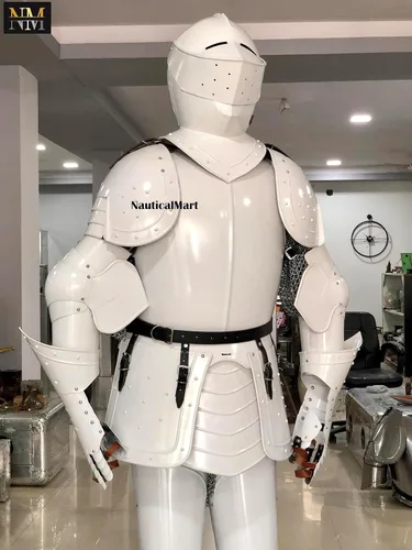 Miniatura 5 de NauticalMart Combate Armadura de cuerpo completo Caballero blanco Traje medieval usable de armadura