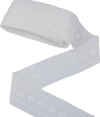 Miniatura 5 de Ribete de encaje de algodón blanco con ojales para costura para manualidades, vestidos, ropa de bebé, bolsa de 4.8 yardas