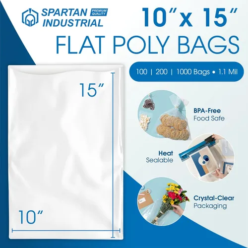 Miniatura 2 de Spartan Industrial - 10 x 15 pulgadas (1000 unidades) Bolsas de polietileno de plástico transparente de extremo abierto y plano de 1.1 milésimas
