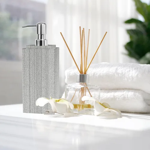 Miniatura 6 de Dispensador de jabón de mármol para baño, Amaauto dispensador de jabón líquido y loción de mármol natural con bomba en botella para encimera de Gris