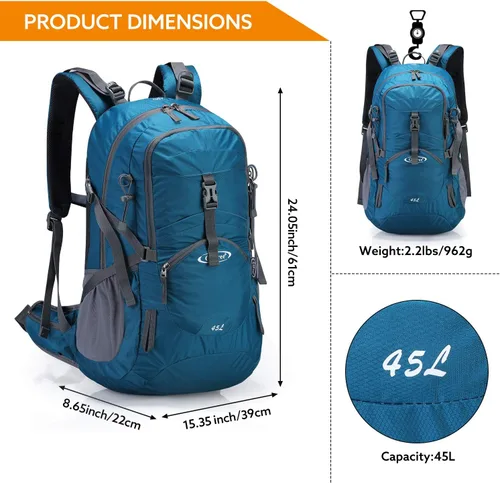 Miniatura 2 de G4Free Mochila de viaje de senderismo impermeable con cubierta para lluvia, mochila para acampar al aire libre para hombres y mujeres (gris azul)