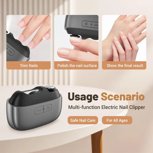 Miniatura 6 de Cortaúñas eléctrico, 3 en 1, pulido eléctrico automático con tapa magnética recargable por USB, cortaúñas inteligente portátil para uñas gruesas
