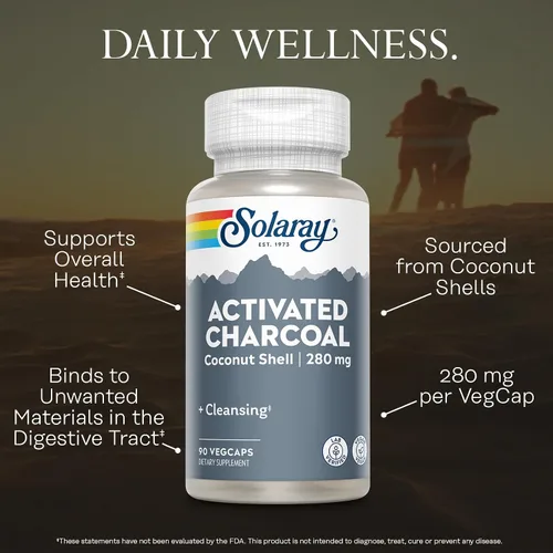 Miniatura 3 de SOLARAY Suplemento de carbón activado, 280 mg por porción, fuente de coco, para hombres y mujeres, limpieza interior y apoyo del tracto digestivo