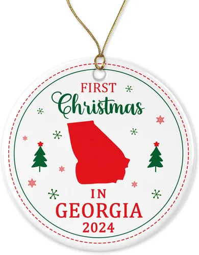 Adorno de la primera Navidad en Georgia 2023 – Decoración colgante de árbol Ga Lover para celebración de Navidad – Regalo de festival para