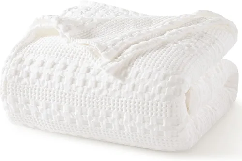 Miniatura 57 de PHF - Manta tejida de punto gofre 100% algodón, suave, ligera, transpirable, acogedora, de verano, para sofá y cama, tejida, estética, decoración