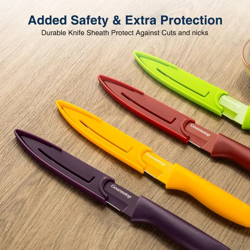 Miniatura 4 de Gourmetop Cuchillo de pelar con funda, juego de cuchillos de pelar de 4, juego de cuchillos de pelar de 4.5 pulgadas de acero inoxidable premium