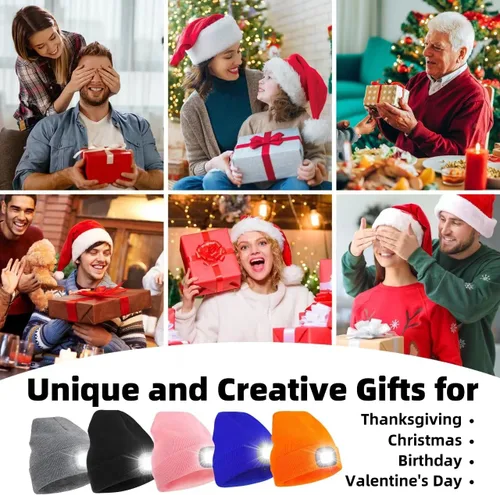 Miniatura 7 de YMHB - Gorro unisex con luz, LED recargable por USB, gorro de luz nocturna, para relleno de calcetines de Navidad, regalos para hombres, papás
