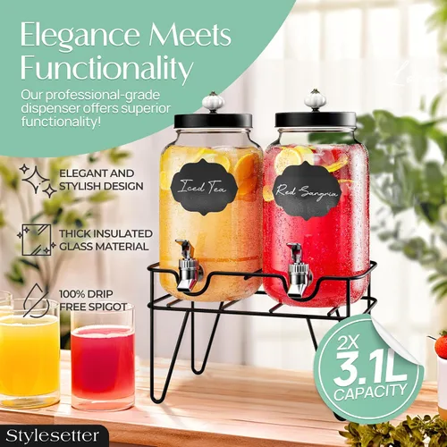 Miniatura 3 de Style Setter Manchester - Juego de 2 dispensadores de bebidas frías con 3.1 litros cada uno