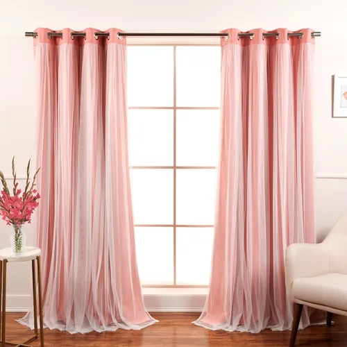 Miniatura 16 de Best Home Fashion Juego de 2 paneles de ventana de tul de encaje con aislamiento térmico y ojales de níquel de acero inoxidable para dormitorio