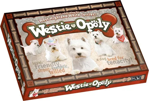 Late for The Sky Westie-opoly Dog Lovers - Juego de mesa de estrategia familiar West Highland Terrier, a partir de 8 años, 2 a 6 jugadores,
