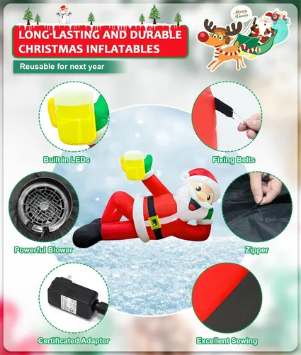 Miniatura 3 de EAONE Decoración inflable de Navidad de 12 pies para exteriores, decoración de patio inflable gigante de Papá Noel tumbado plano con luces LED