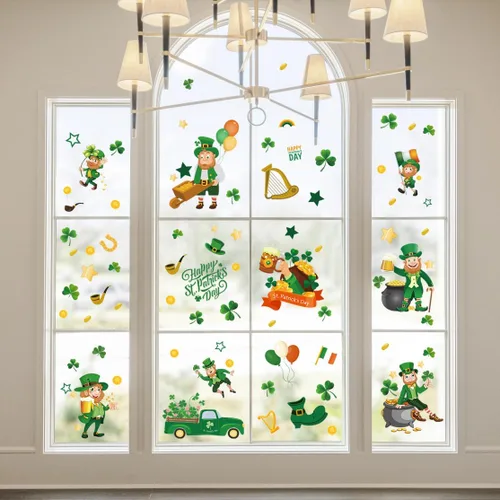Miniatura 2 de Calcomanías estáticas reutilizables para ventana del día de San Patricio, estilo duende grande, reutilizables, para decoraciones del día de San