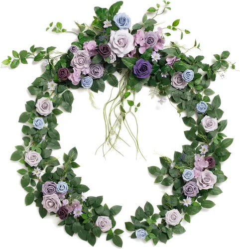 Miniatura 19 de Ling's Moment Guirnalda de Flores - Eucalipto y Rosa de 6 Pies - Decoración de Mesa de Novios para Recepción de Boda, Guirnalda Floral Artificial