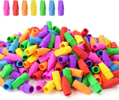 Sooez Paquete de 120 borradores con parte superior de lápiz, suministros de estudio para profesores en el aula, 7 colores 7 colores vibrantes