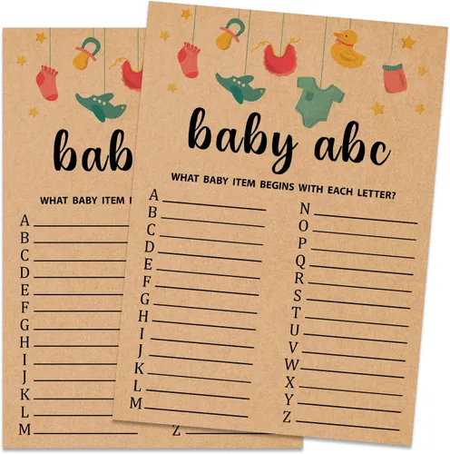 Baby ABC Juego de Baby Shower, 30 unidades, kraft, juego de mesa, todas las edades, inglés, cartulina, manual, unisex, baby shower y alfabeto