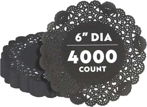 Miniatura 76 de Restaurantware Pastry Tek Blondas de Encaje de 4 x 4 Pulgadas 100 Vajilla Decorativa - Blondas de Mesa Desechables Redondas de Papel Negro