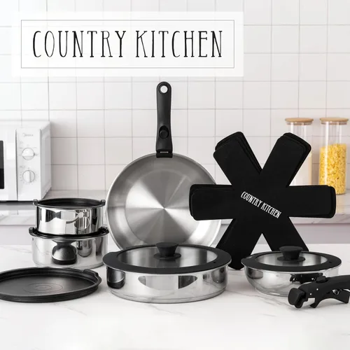 Miniatura 8 de Country Kitchen Juego de utensilios de cocina con mango extraíble, juego de ollas y sartenes aptas para horno y caravana, acero inoxidable, original