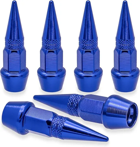 Miniatura 28 de 4 piezas de tapas de válvula de rueda con estilo púas, cubiertas universales de válvula de rueda de aleación de aluminio a prueba de polvo