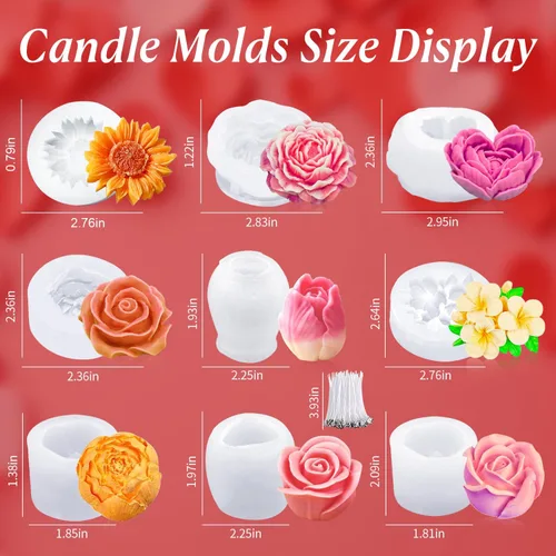 Miniatura 2 de MGLIFEUL 8 piezas de rosa flor tulipán peonía corazón vela jabón cera molde de silicona del Día de San Valentín para pequeñas velas de mantequilla