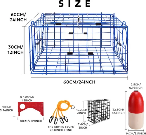 Miniatura 2 de Paquete de 2 trampas plegables Pacific para cangrejos de 24 x 24 x 12 pulgadas, con jaula de cebo para cangrejo, medida de calibre, arnés de trampa
