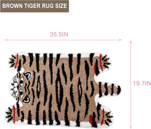 Miniatura 2 de Alfombra de baño con forma de tigre marrón lindo para baño, antideslizante, absorbente, decoración de animales de dibujos animados, alfombra