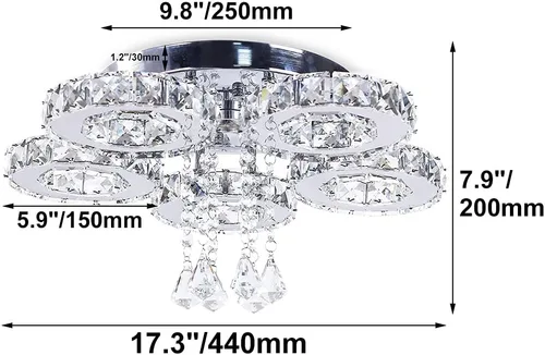 Miniatura 2 de Lámpara moderna de techo de cristal grande, lámpara de araña LED de cinco anillos, luz colgante para comedor, dormitorio, cocina