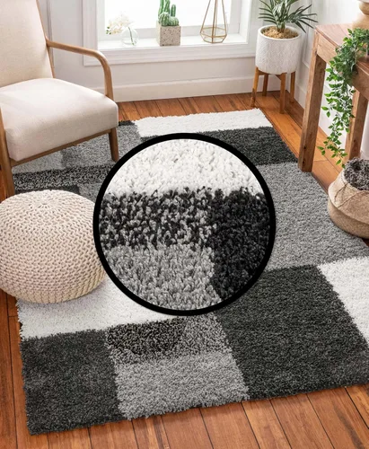 Miniatura 2 de Well Woven Madison Shag Cubes - Alfombra moderna negra de 5 pies 3 pulgadas x 7 pies 3 pulgadas Negro