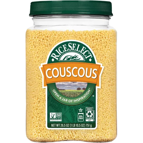 RiceSelect Cuscús, pasta de cuscús de trigo estilo marroquí, sin OMG, tarro de 26.5 onzas, (paquete de 1)