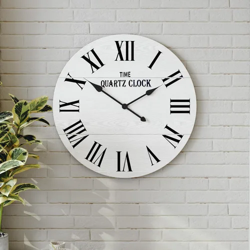 Miniatura 10 de ARTPOWER Reloj de pared grande de granja, reloj de pared Shiplap de 35.5 pulgadas con número romano, casi sin tictac, relojes de pared redondos