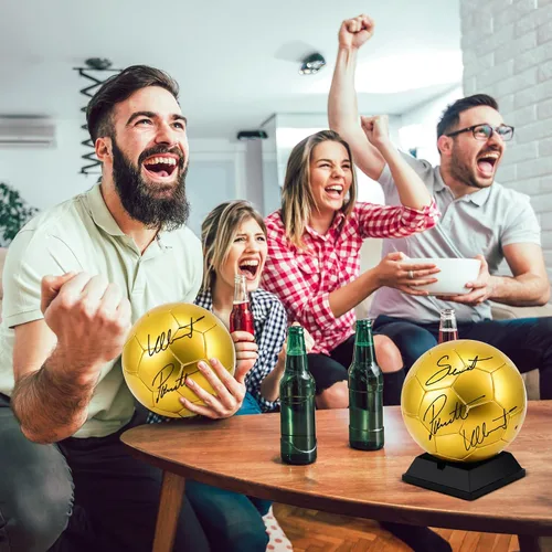 Miniatura 5 de Hiboom Balón de fútbol dorado con autógrafo de fútbol con soporte de exhibición, bomba de aire para trofeos, aniversario, escuela secundaria