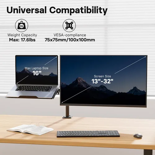 Miniatura 3 de Redbat Soporte de montaje para monitor y portátil, brazo de monitor totalmente ajustable con bandeja ventilada para pantallas LCD de 13" a 32