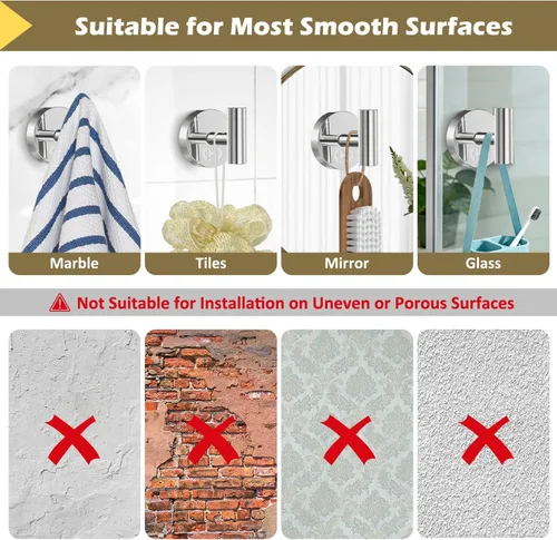 Miniatura 8 de Paquete de 4 ganchos de ventosa resistentes, sin taladro y ganchos de ducha extraíbles para ducha interior, pared, ventana de vidrio, azulejos