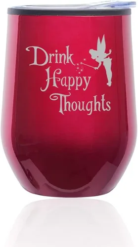 Miniatura 4 de Vaso de vino sin tallo, taza de viaje de café con tapa, diseño de hadas de pensamientos felices (verde)
