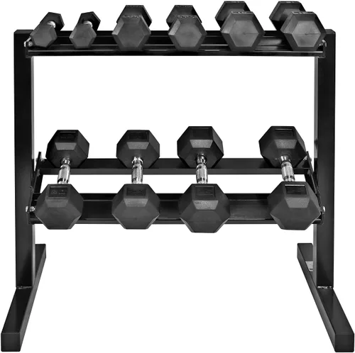 Miniatura 12 de WF Athletic Supply Juego de mancuernas hexagonales con revestimiento de goma con estante de almacenamiento de dos niveles de alta calidad, Juego