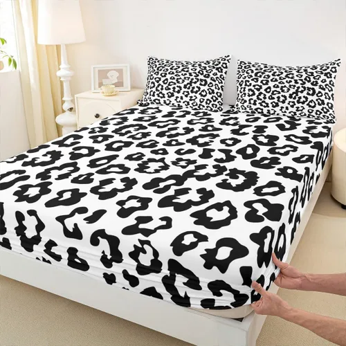 Miniatura 19 de Sábana bajera ajustable para niños, tamaño individual, diseño de cebra y leopardo con purpurina, decoración de habitación para niñas y mujeres, A1