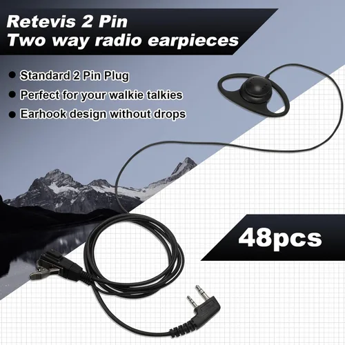 Miniatura 3 de Macarrie 6 auriculares de radio con micrófono 2 pines en forma de D Walkie Talkie auricular con micrófono Walkie Talkie Auricular compatible