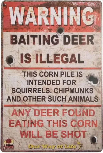 ERLOOD Letrero de metal con texto en inglés "Warning Baiting Deer Is Ilegal", letreros de hojalata vintage, decoración de café y bar, tamaño 12 x 8