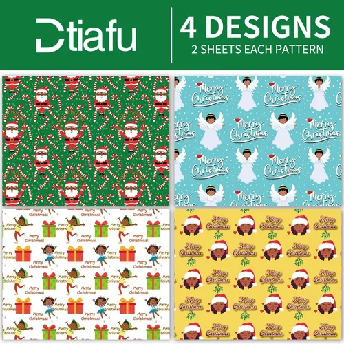 Miniatura 3 de Dtiafu Papel de Regalo Navideño Afroamericano Papel de Regalo Negro de Papá Noel a Granel Diseños Lindos de Navidad para Personas Negras