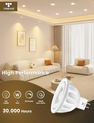 Miniatura 2 de Bombilla LED MR16 Regulable Torkase, Bombillas LED MR16 con Base de Dos Pines GU5.3, 5W (Equivalente a 50W), Bombillas de Luz de Bajo Voltaje 12V