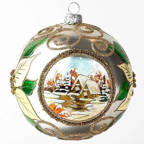 Miniatura 50 de Adorno navideño de capilla azul con soporte, bola de vidrio soplado polaco pintada a mano, bola extra grande de 8 pulgadas/200mm, adorno de fe eterna