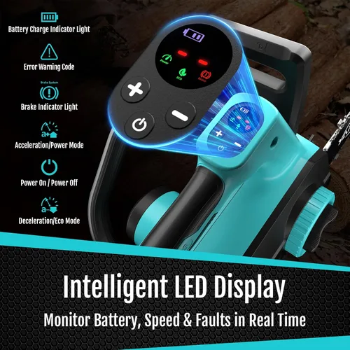 Miniatura 2 de Motosierra eléctrica inalámbrica de 12 pulgadas 18V-20V con motosierra de batería de 4.0 Ah, motor sin escobillas, modos duales, pantalla LED