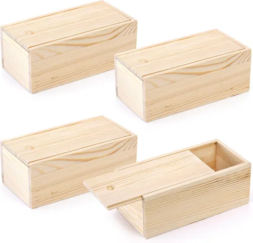 yarlung Paquete de 4 cajas de almacenamiento de madera sin terminar con tapa deslizante, contenedor de tarjetas vintage, caja de regalo pequeña para