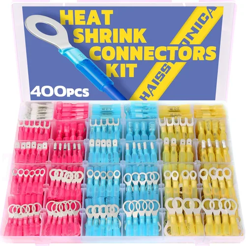 Miniatura 10 de Haisstronica - Juego de 280 conectores de cable termoencogible grado marino, kit de conectores eléctricos de cobre rojo estañado, horquilla, pala